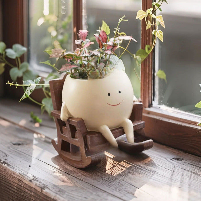 Smiling Character Rocking Chair Mini Resin Succulent Planter