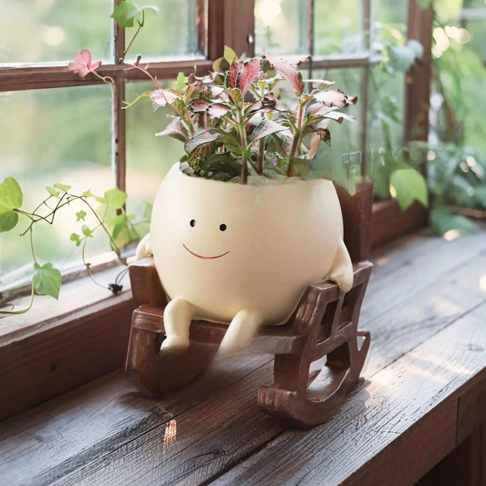 Smiling Character Rocking Chair Mini Resin Succulent Planter