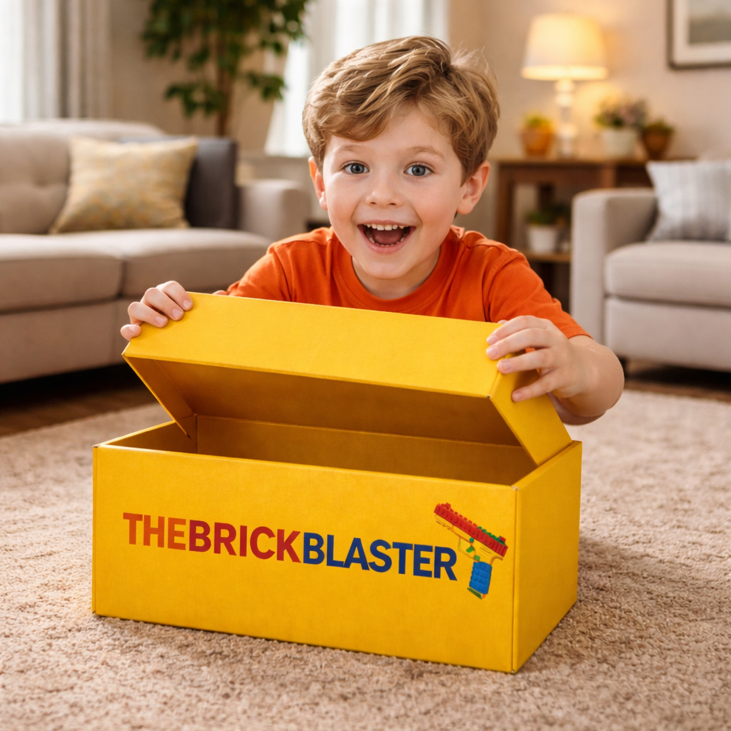 Child opening TheBrickBlaster box